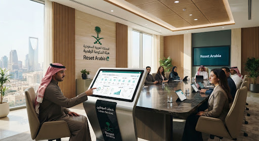 Government digital services conference room with citizen kiosk
