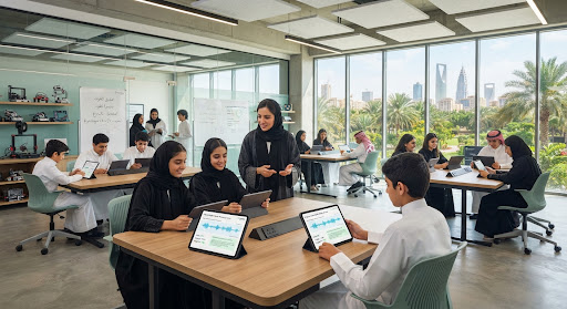 Interactive STEM classroom with tablets in a Saudi academy