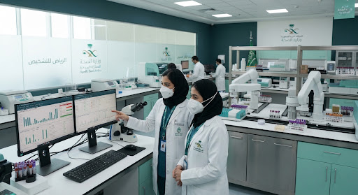 Modern pathology laboratory with diagnostic analyzers in Riyadh
