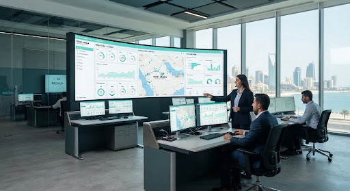 Fleet telematics command center in Khobar with real-time dispatch dashboards