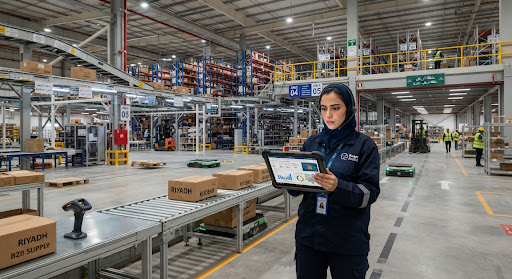 Automated B2B distribution warehouse with tablet terminal